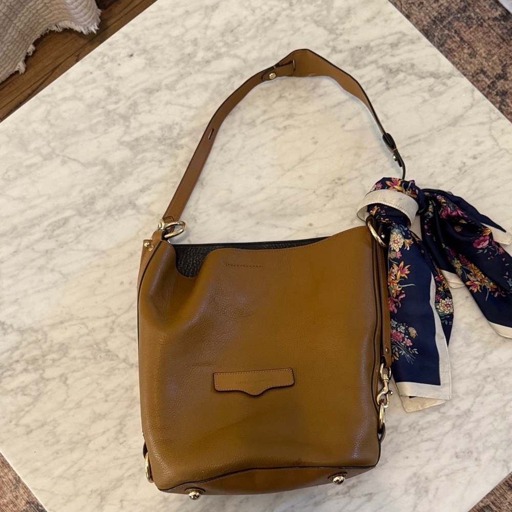 Rebecca Minkoff Brown Leather Shoulder Bag with Scarf Accent